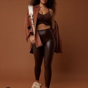 Nwt Aerie Offline Real Luxe Faux Leather High Waisted Leggings - Cocoa Size XL